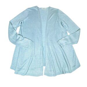 Eileen Fisher Open Front Linen Cardigan Sz.M Light Blue Longline Minimalist